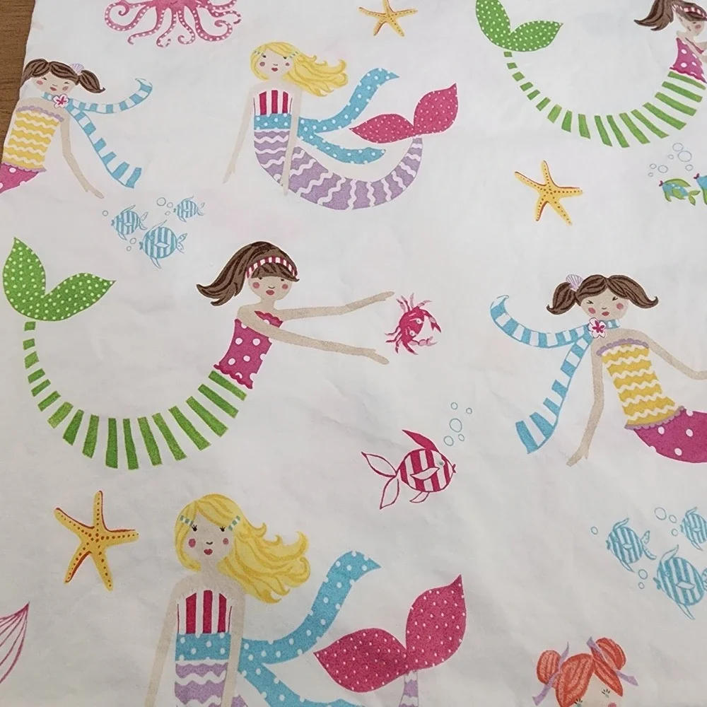 Pottery Barn Kids Bailey Mermaid  Full Size Top Sheet And 2 Standard Pillowcases